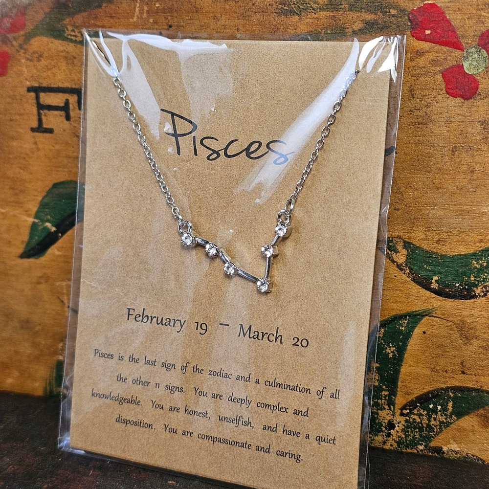 Silver Pisces Zodiac Constellation Rhinestone Necklace Women OS Gift